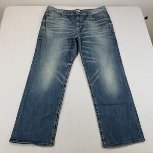 BKE Buckle Seth Jeans Mens 40x31 Blue Straight Leg Faded Whiskers Western Cowboy